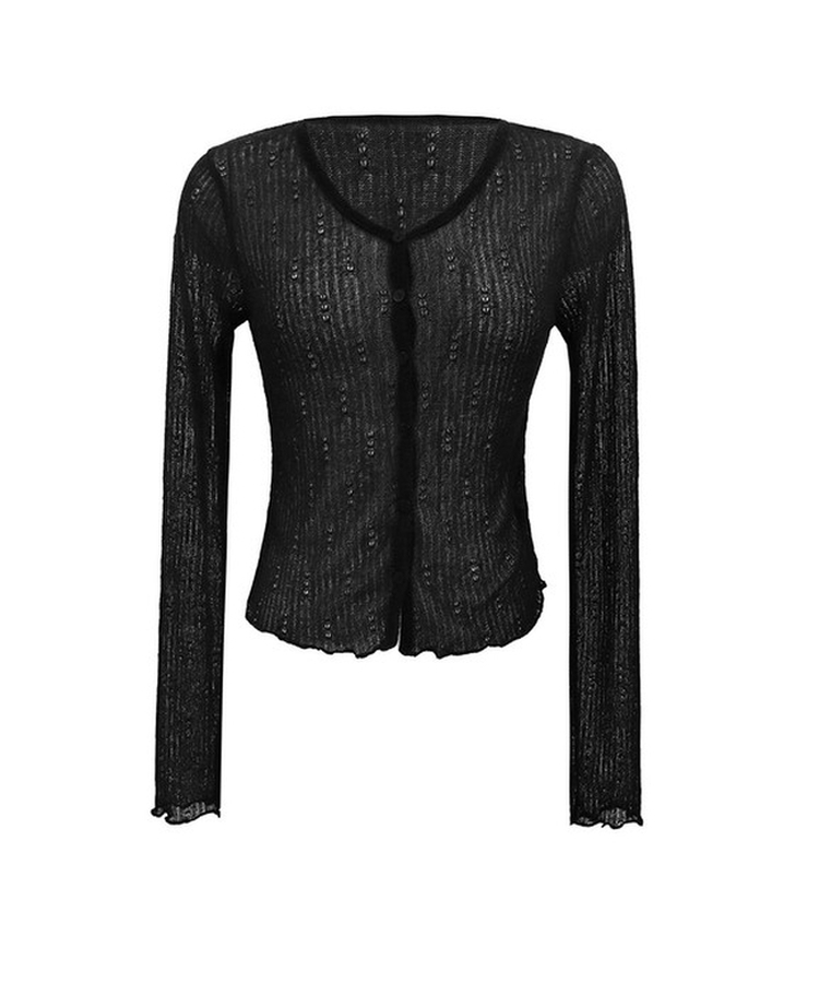 シースルー長袖ニットカーディガン