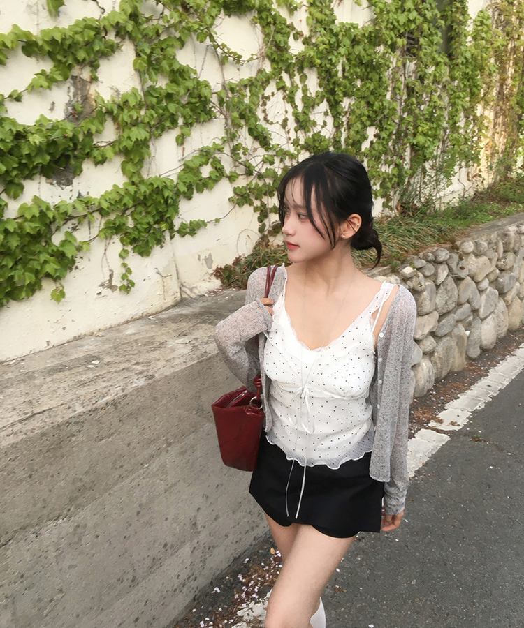 シースルー長袖ニットカーディガン GREY