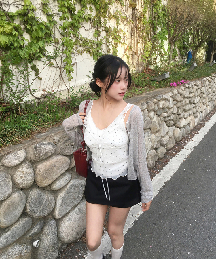 シースルー長袖ニットカーディガン GREY