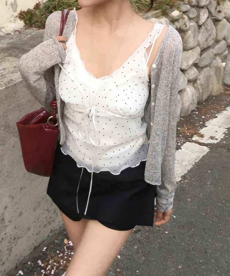 シースルー長袖ニットカーディガン GREY