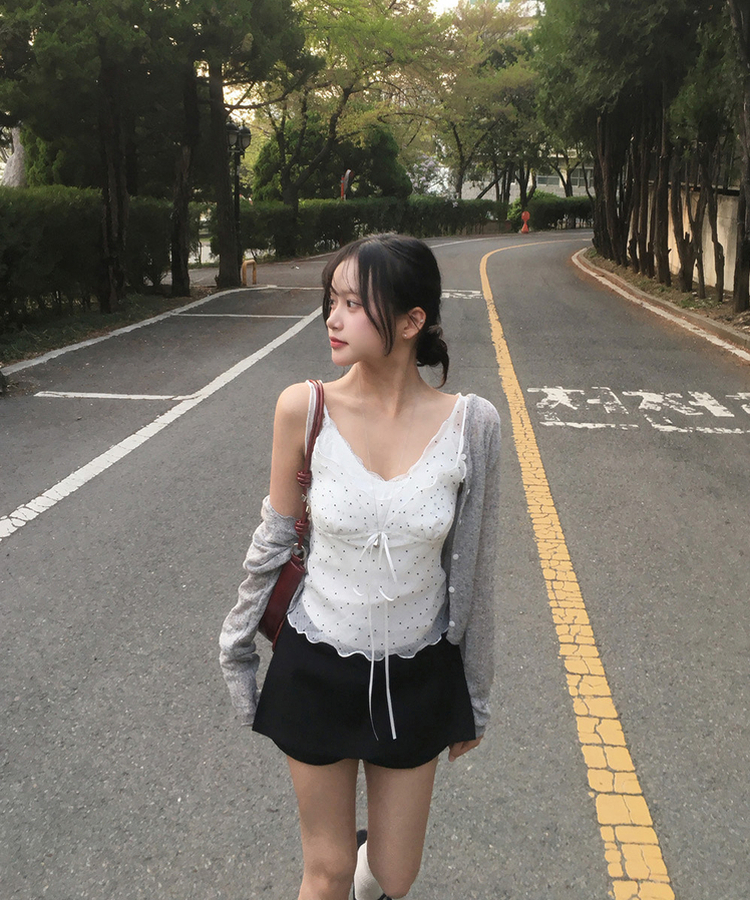 シースルー長袖ニットカーディガン GREY