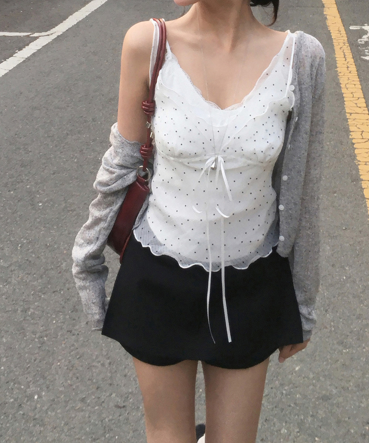 シースルー長袖ニットカーディガン GREY