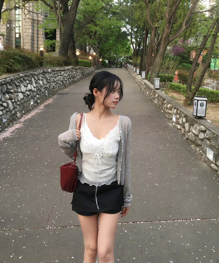 シースルー長袖ニットカーディガン GREY
