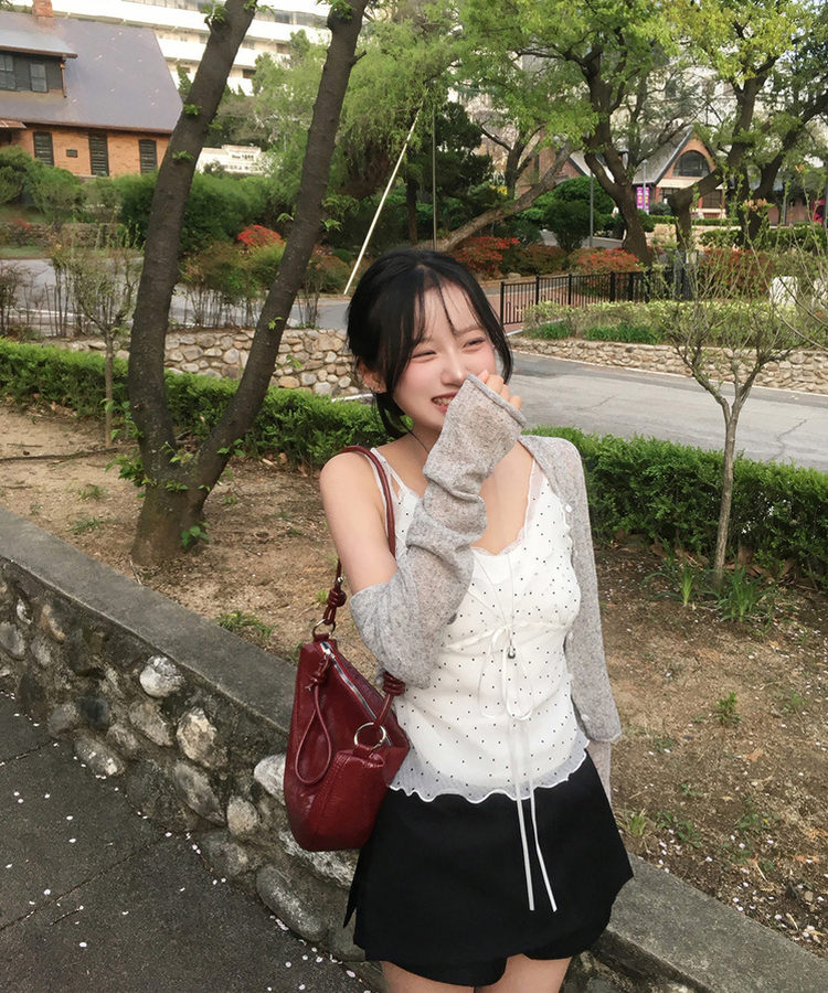 シースルー長袖ニットカーディガン GREY