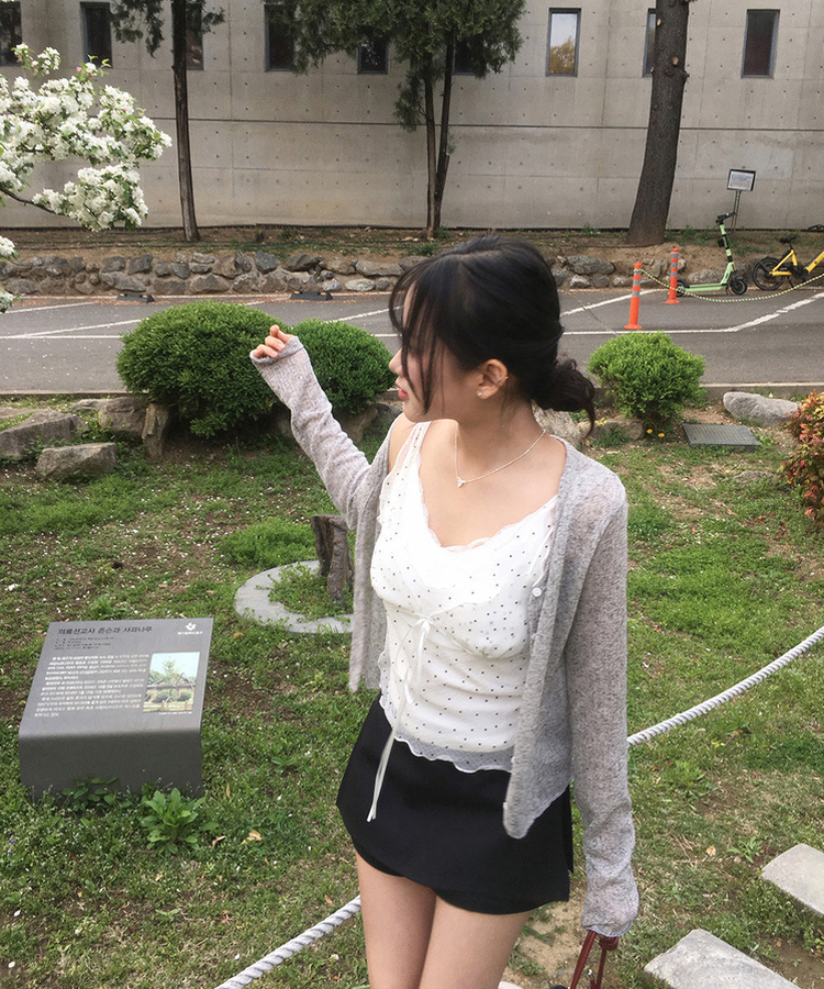 シースルー長袖ニットカーディガン GREY