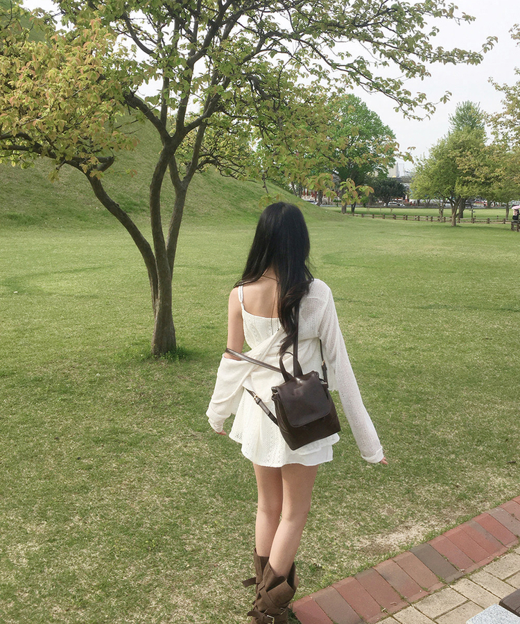 シースルー長袖ニットカーディガン BEIGE