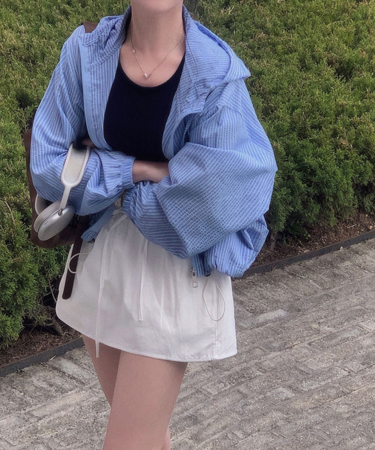 여름내내 살안타는 이유리틀 스트라이프 후드 집업 스트링 점퍼 소라