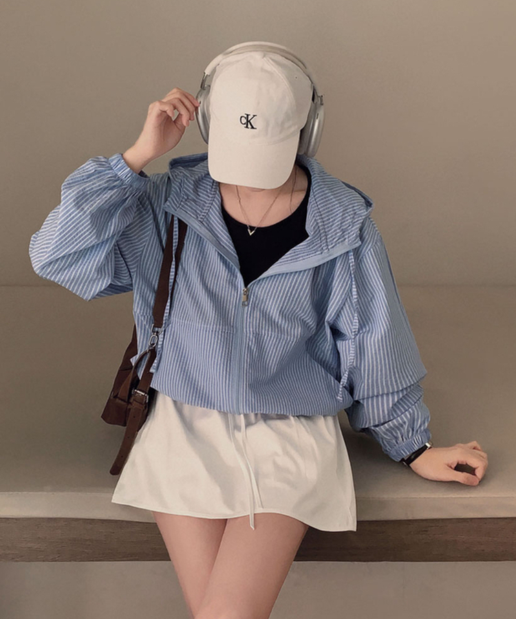 여름내내 살안타는 이유리틀 스트라이프 후드 집업 스트링 점퍼 소라