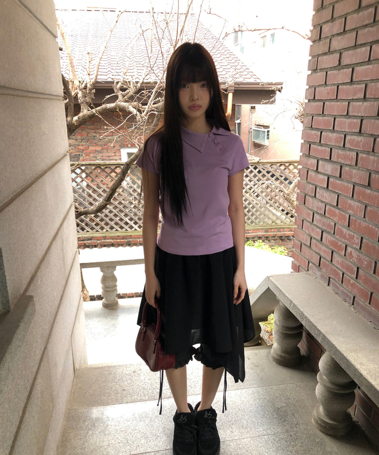 アンバランスポイント半袖Tシャツ LAVENDER