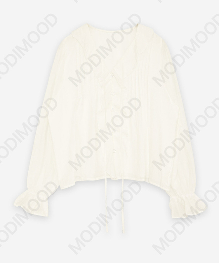 シャーリングパフリボンブラウス