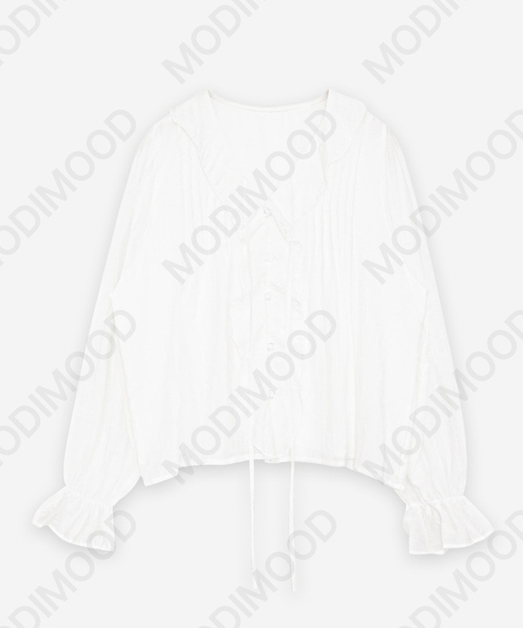 シャーリングパフリボンブラウス