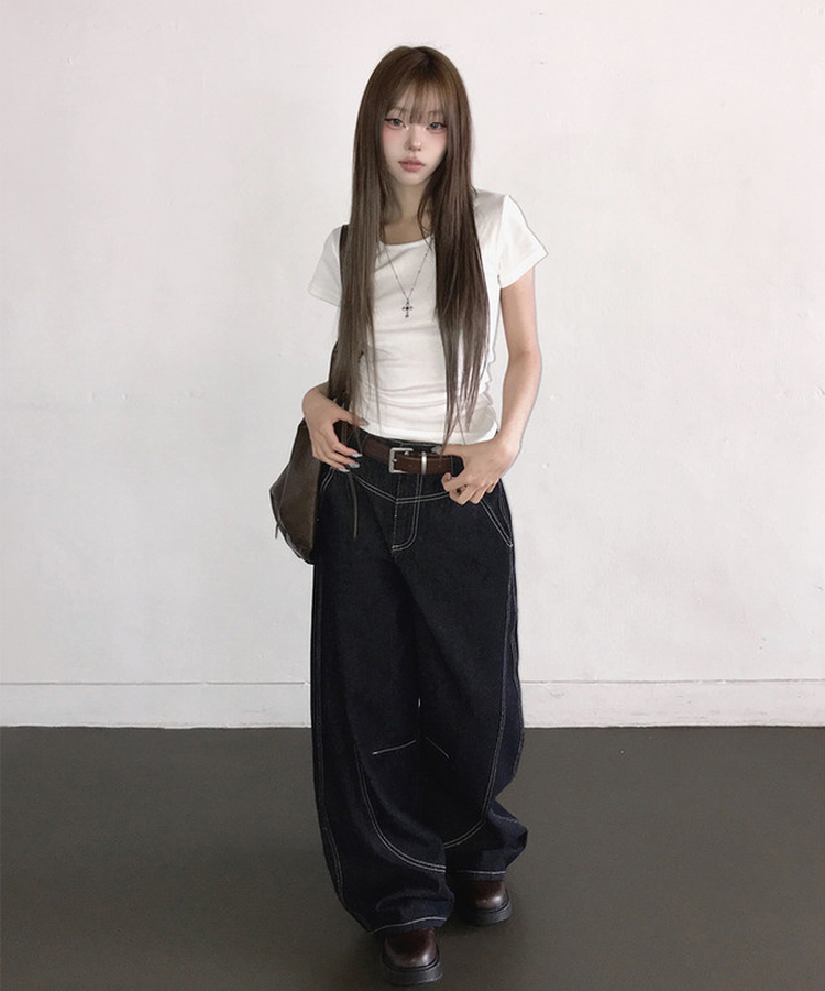 カラーベーシックデイリーUネック半袖Tシャツ(12color) WHITE