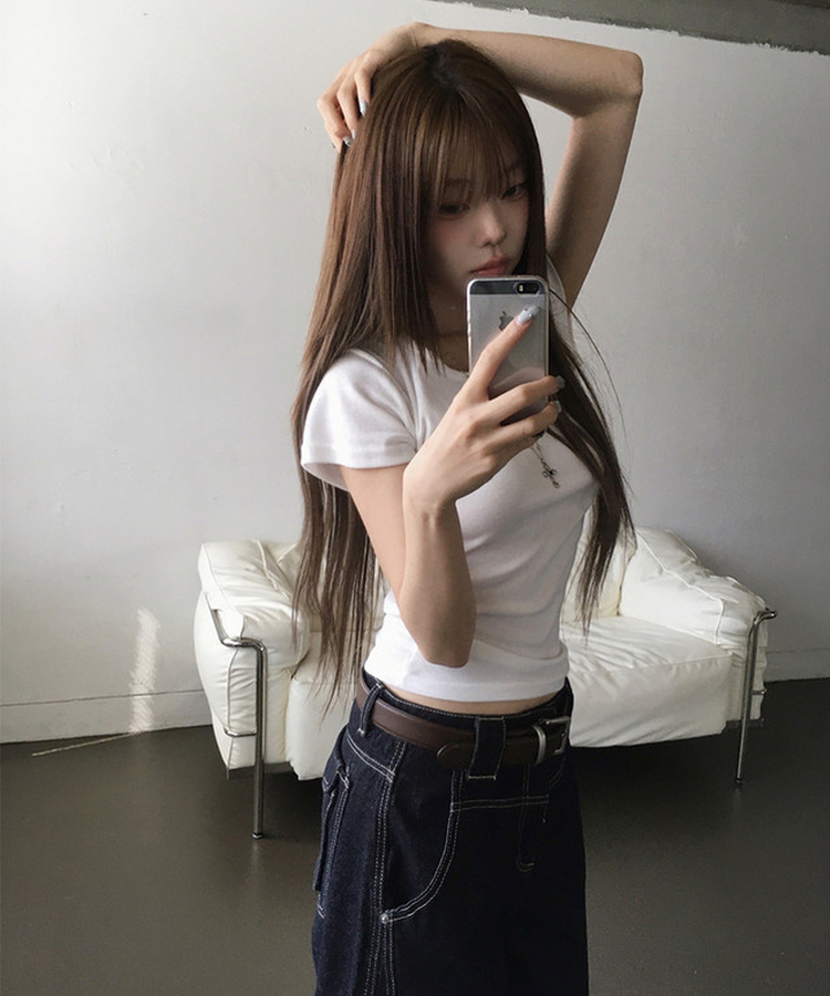 カラーベーシックデイリーUネック半袖Tシャツ(12color) WHITE