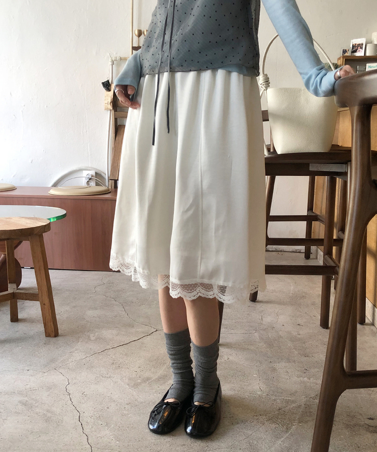 シフォンサテンミディスカート IVORY