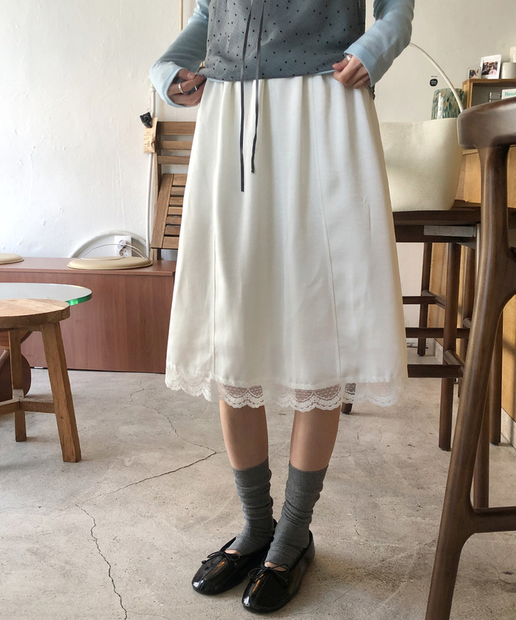 シフォンサテンミディスカート IVORY