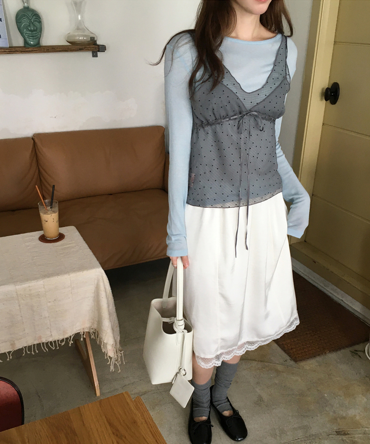 ドットシフォンレイヤードビスチェ BLACK