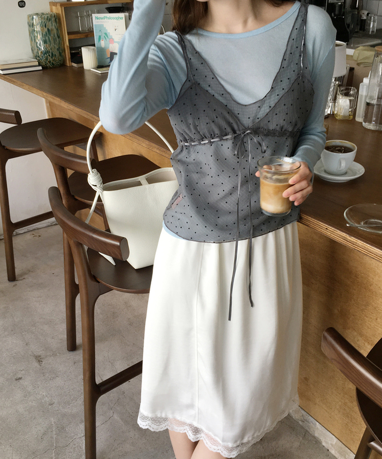 ドットシフォンレイヤードビスチェ BLACK