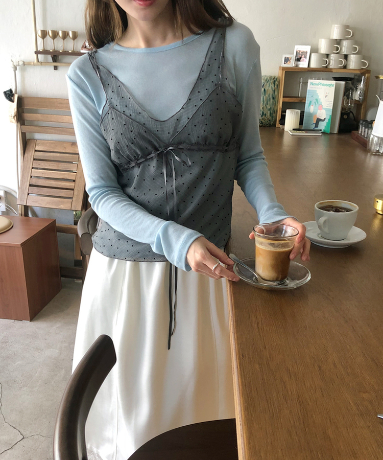 ドットシフォンレイヤードビスチェ BLACK