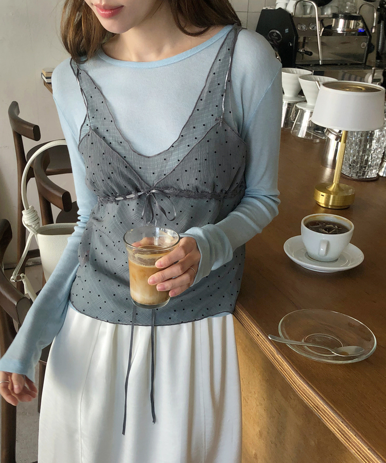 ドットシフォンレイヤードビスチェ BLACK