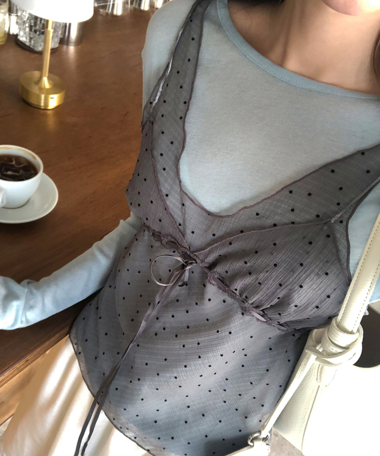 ドットシフォンレイヤードビスチェ BLACK