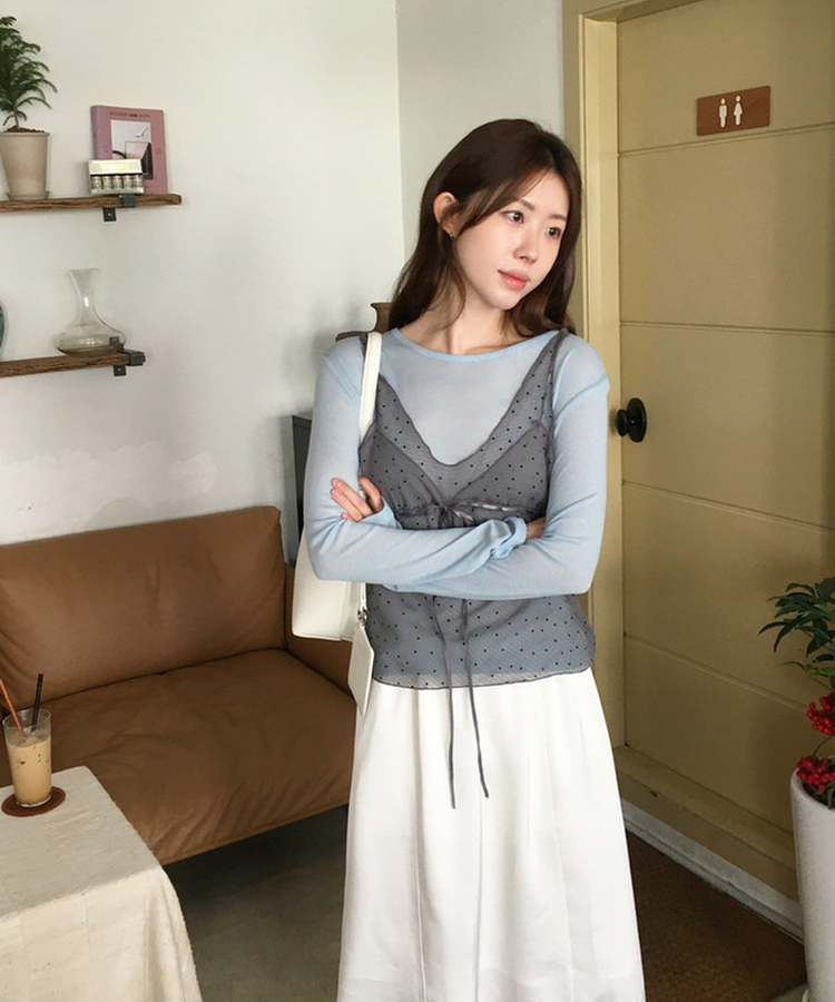 レイヤードテンセル長袖Tシャツ(5color) SKY BLUE