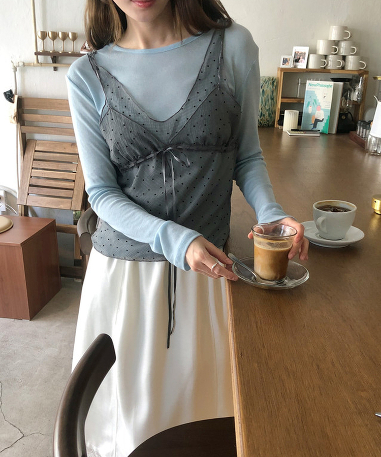 レイヤードテンセル長袖Tシャツ(5color) SKY BLUE