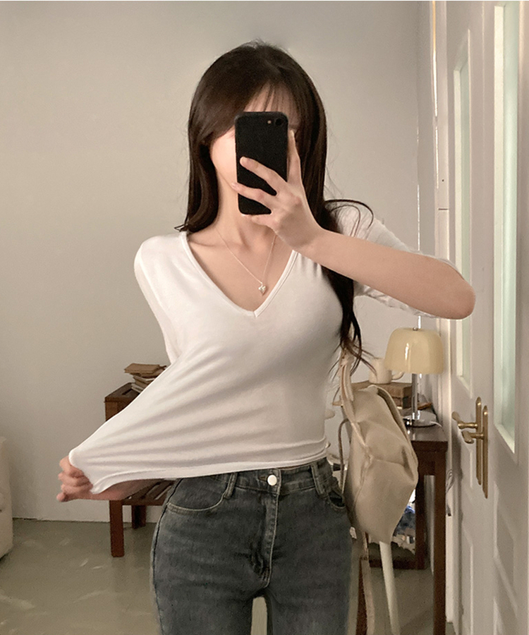 뱅뱅 슬림핏 쫀득 레이온 7부 반팔 티셔츠 화이트