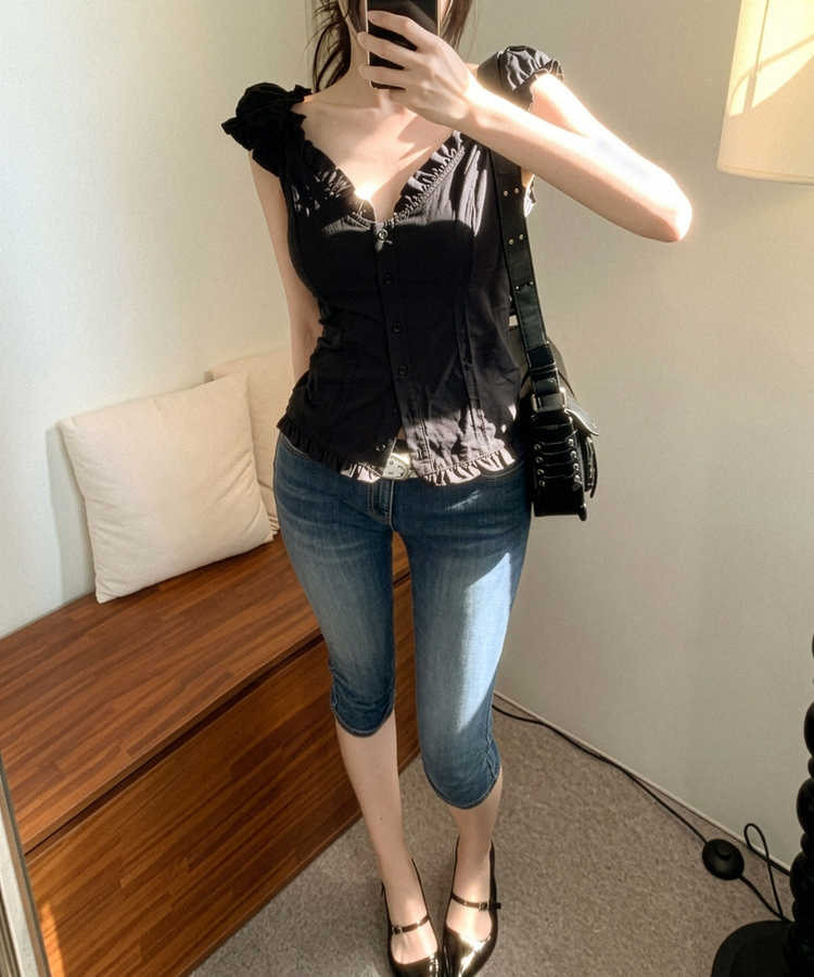 フリルキャミソールブラウス BLACK