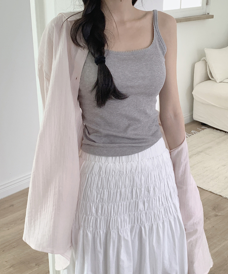 カラーネックロングシアーシャツ(5color) PINK