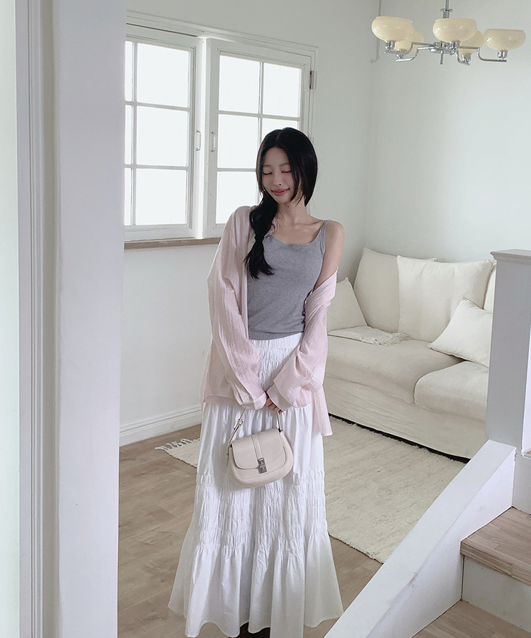 カラーネックロングシアーシャツ(5color) PINK