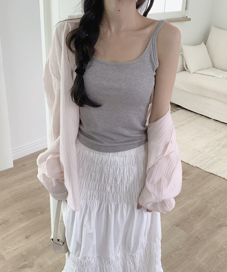 カラーネックロングシアーシャツ(5color) PINK