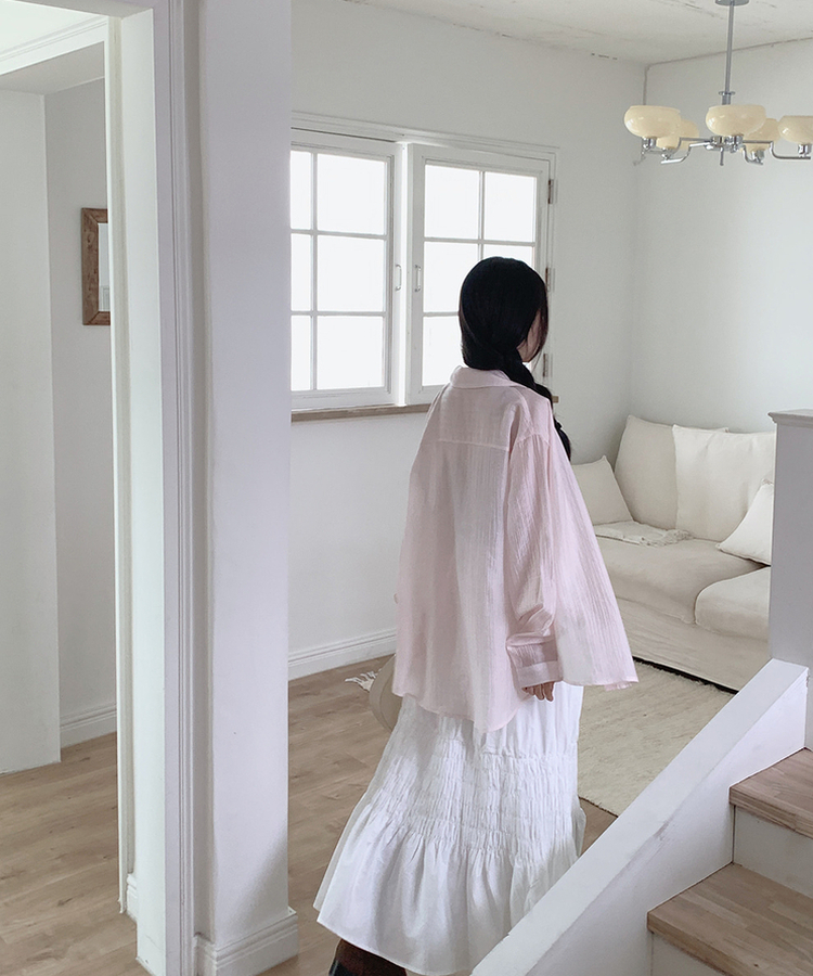 カラーネックロングシアーシャツ(5color) PINK