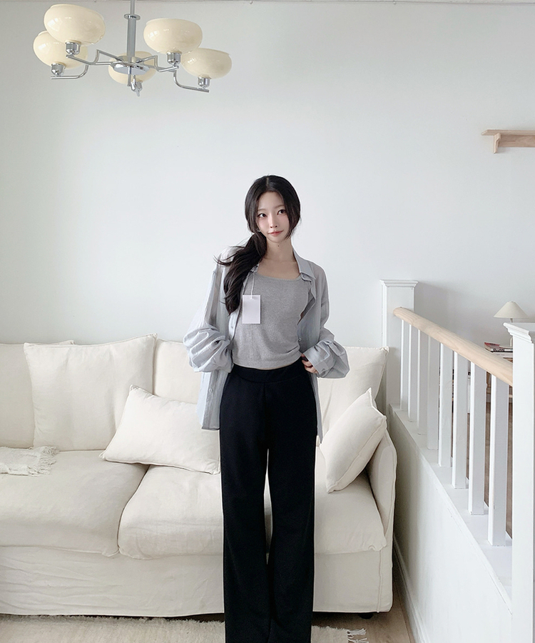 カラーネックロングシアーシャツ(5color) LIGHT GRAY