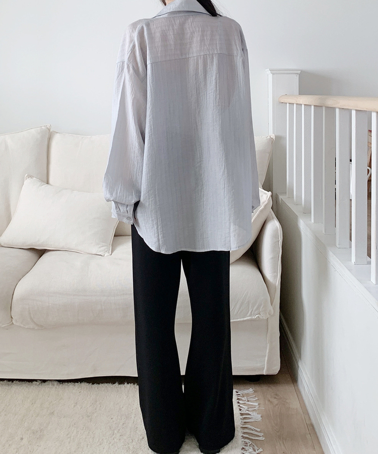 カラーネックロングシアーシャツ(5color) LIGHT GRAY