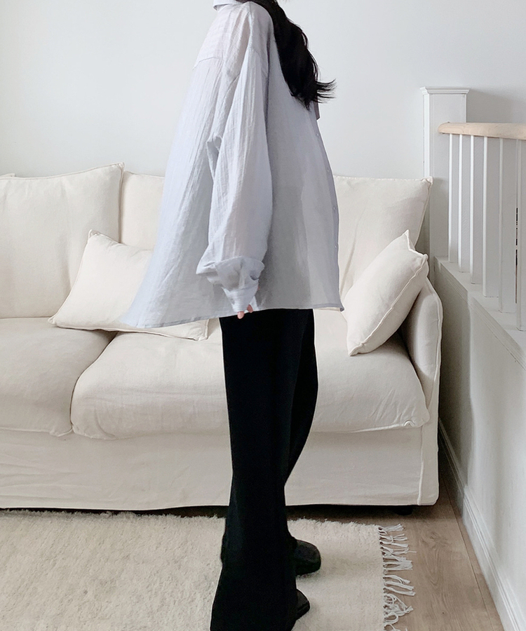 カラーネックロングシアーシャツ(5color) LIGHT GRAY