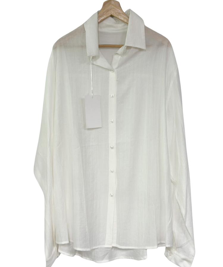 カラーネックロングシアーシャツ(5color)