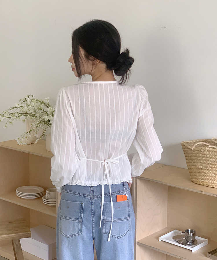 レースパフフリル長袖ブラウス IVORY