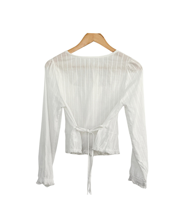 レースパフフリル長袖ブラウス