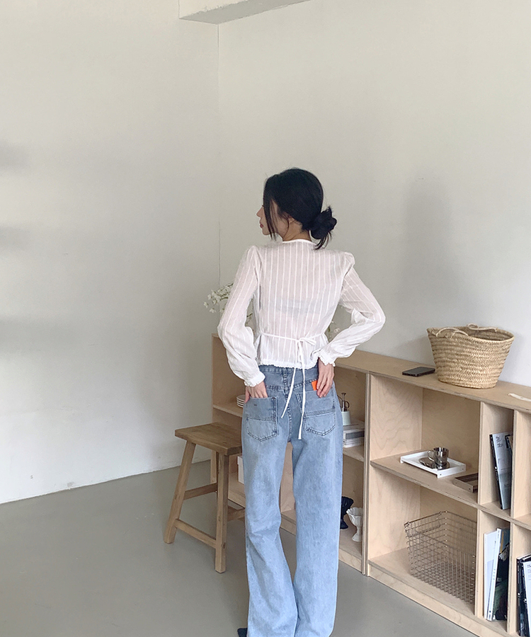 【丈別】ストライプウォッシングデニムパンツ LIGHT DENIM