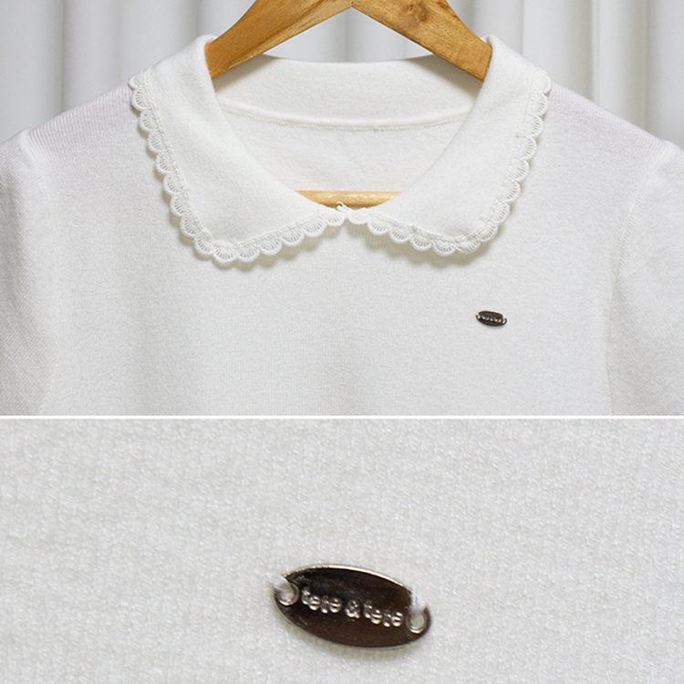 フリルネックパフクロップ半袖ニット