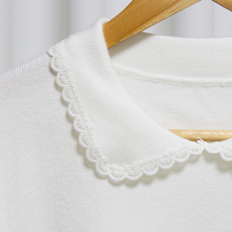 フリルネックパフクロップ半袖ニット