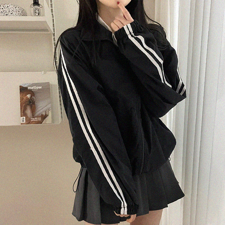 トラックラインジップアップウィンドブレーカー BLACK