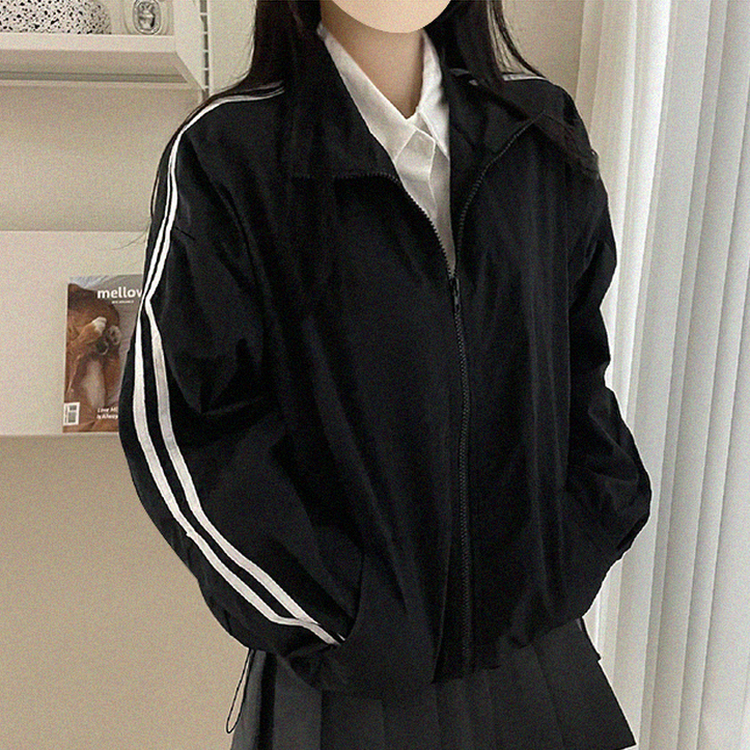 トラックラインジップアップウィンドブレーカー BLACK