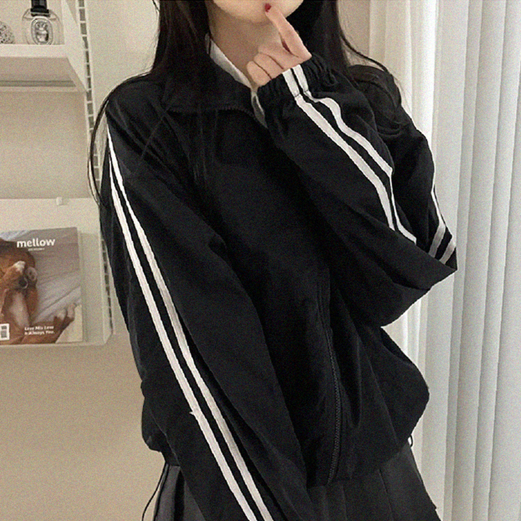 トラックラインジップアップウィンドブレーカー BLACK