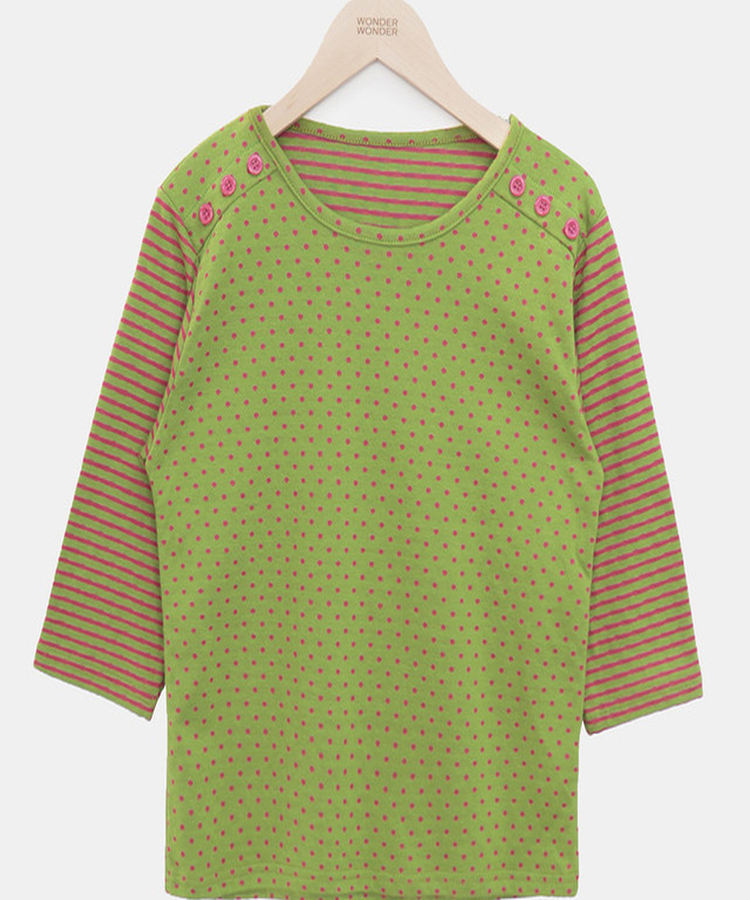 カラーストライプボタン7分Tシャツ