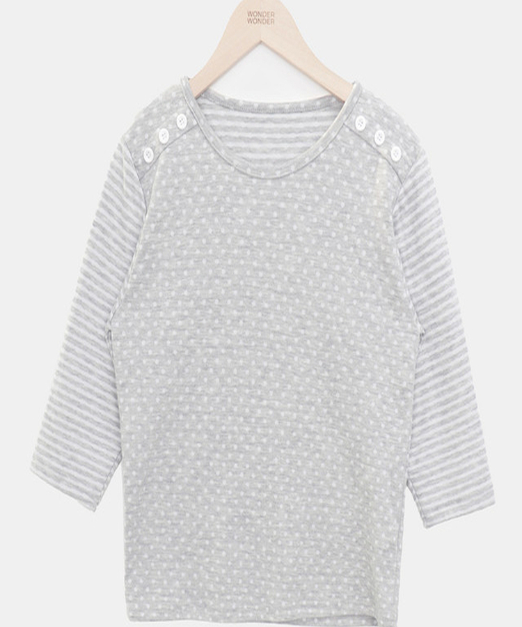 カラーストライプボタン7分Tシャツ