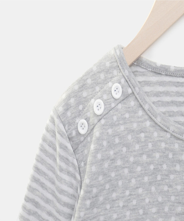 カラーストライプボタン7分Tシャツ