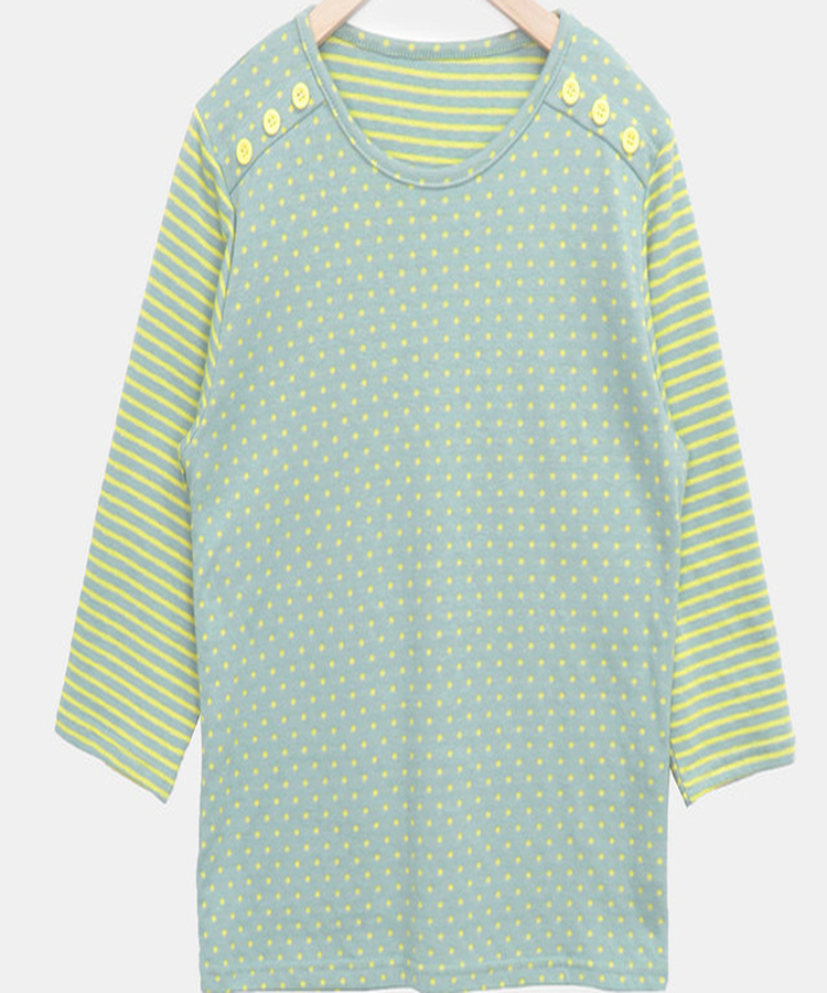 カラーストライプボタン7分Tシャツ