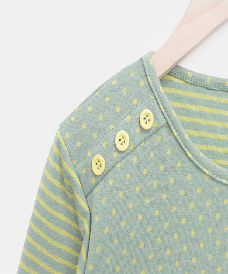 カラーストライプボタン7分Tシャツ