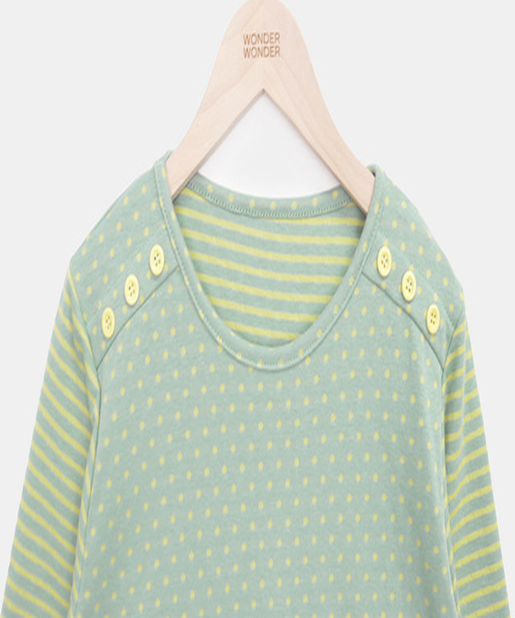 カラーストライプボタン7分Tシャツ